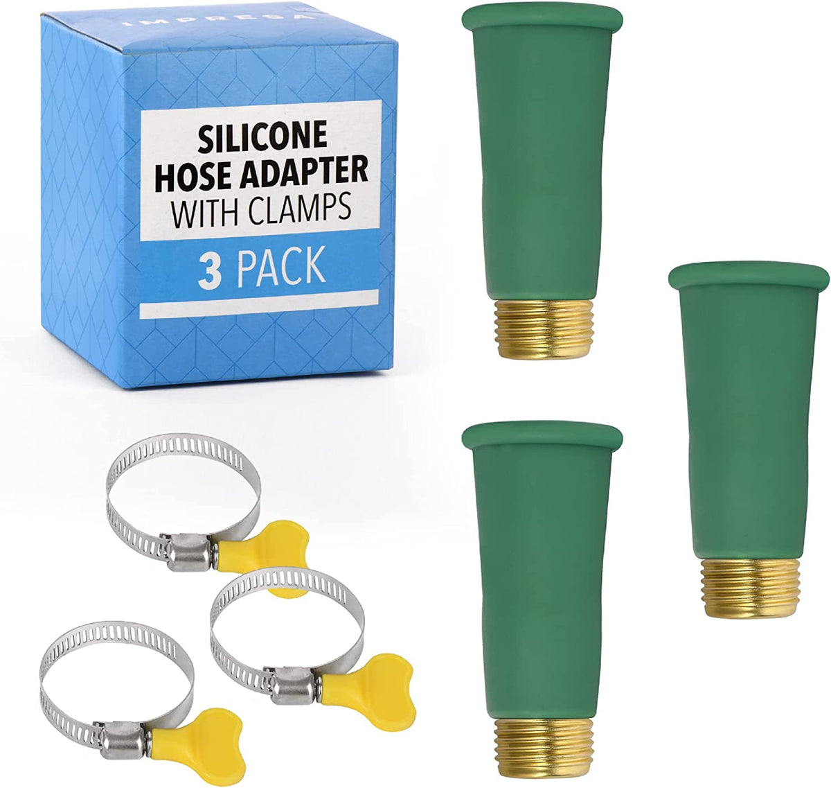 [3 Pack] Silicone Hose Adapter w/Clamp Fix Leaky Connections Impresa