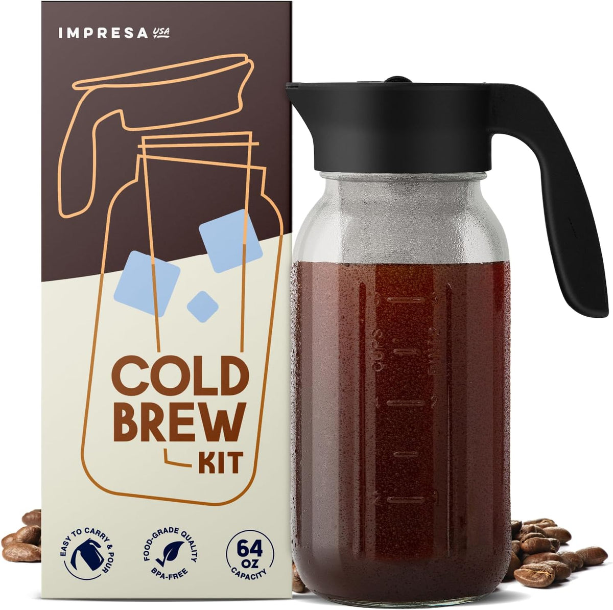 64 oz Cold Brew Mason Jar Coffee Maker Impresa Products