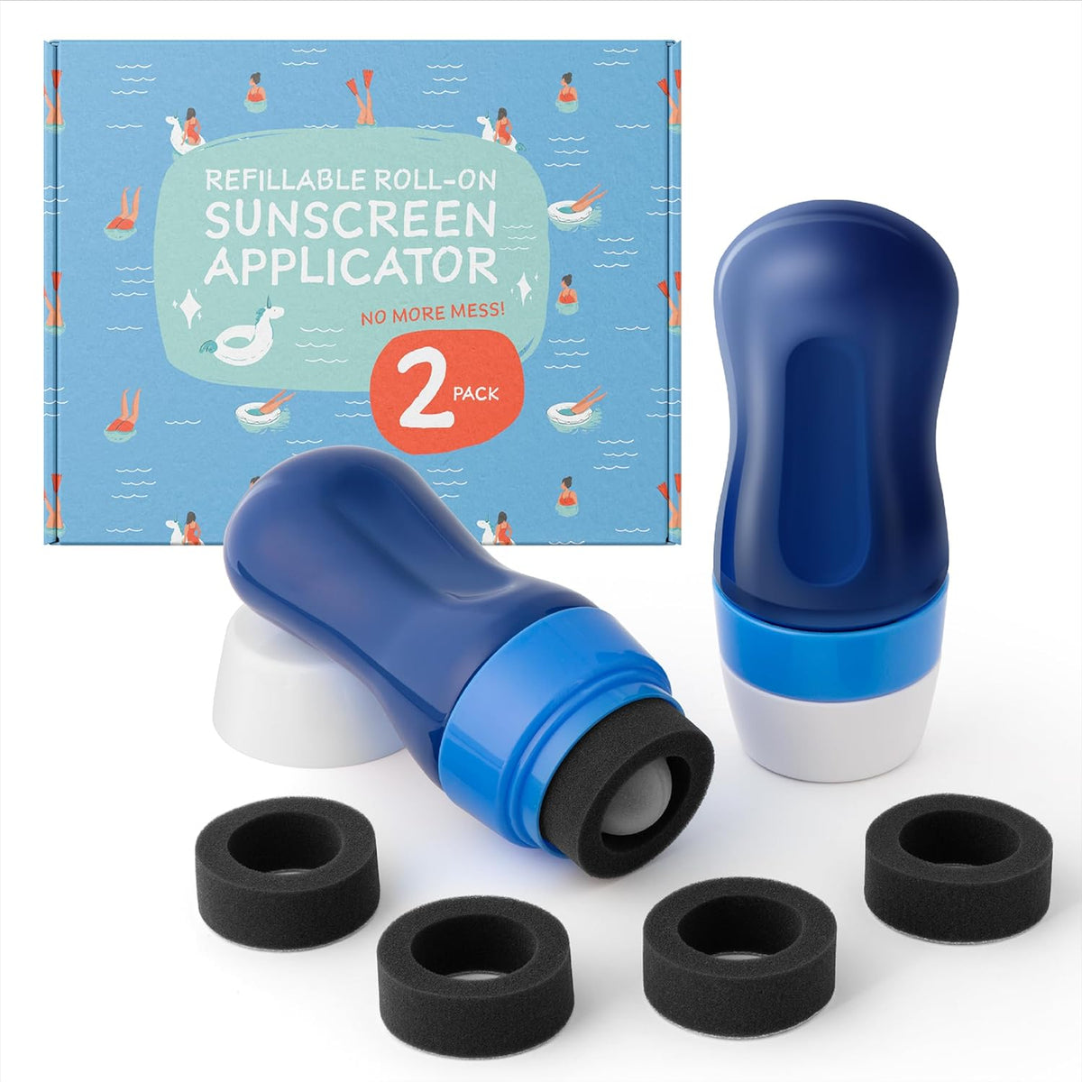 [2 Pack] Refillable Roll On Sunscreen Applicator for Kids & Adults