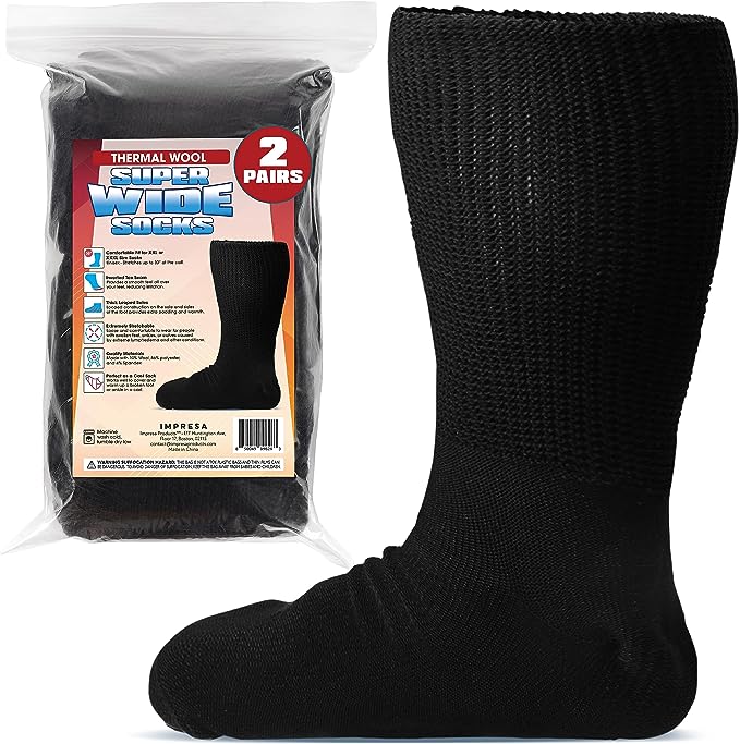 [2 Pairs] Thermal Extra Wide Socks for Swollen Feet Impresa Products