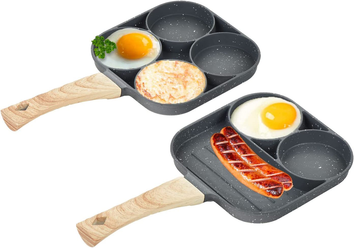 3-Cup Mini Egg Cast Iron Skillet Divided Omelet Frying Pan with