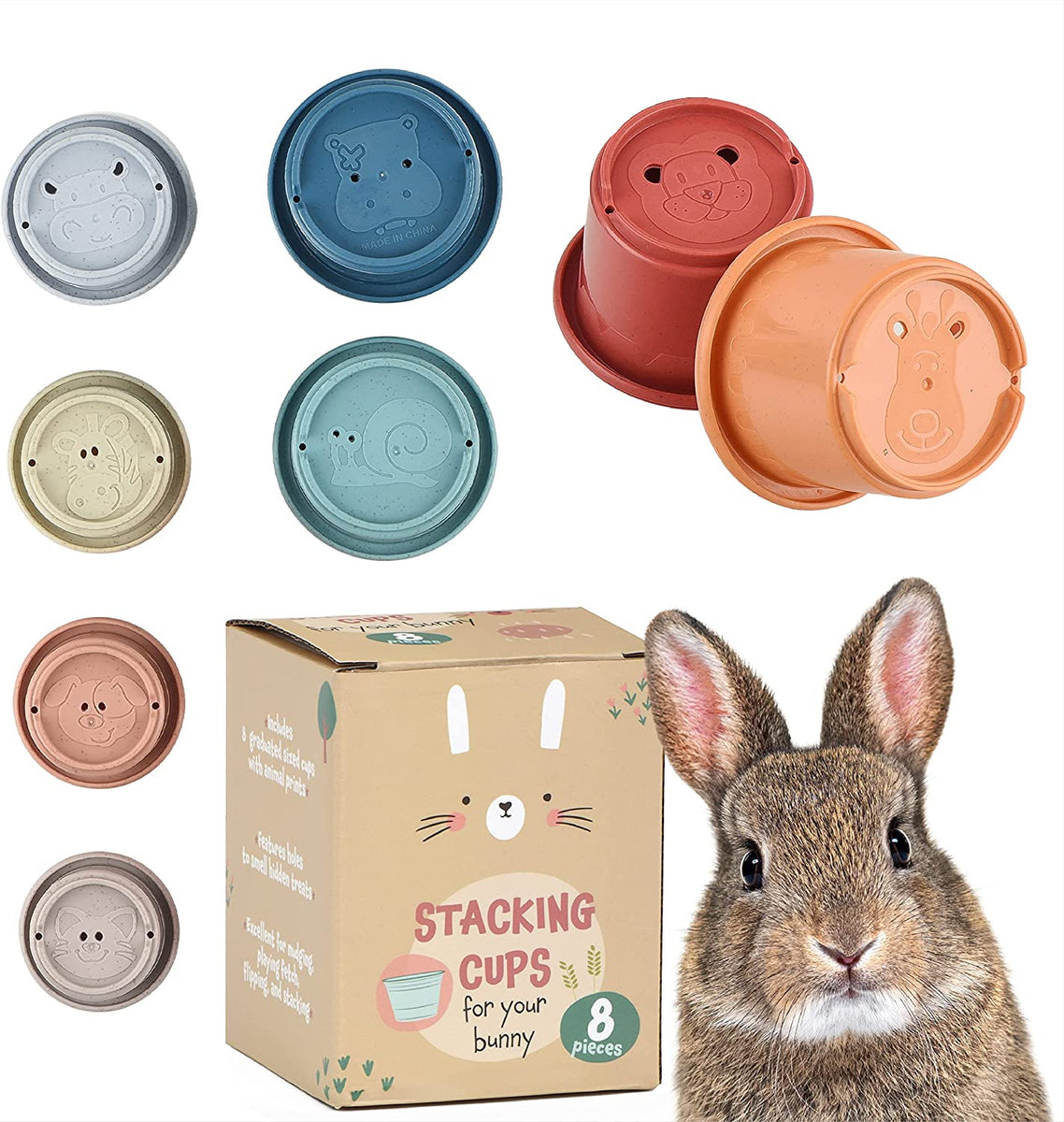 8 Pieces Stacking Cups for Rabbits Wheat Straw Rabbit Toys Impresa