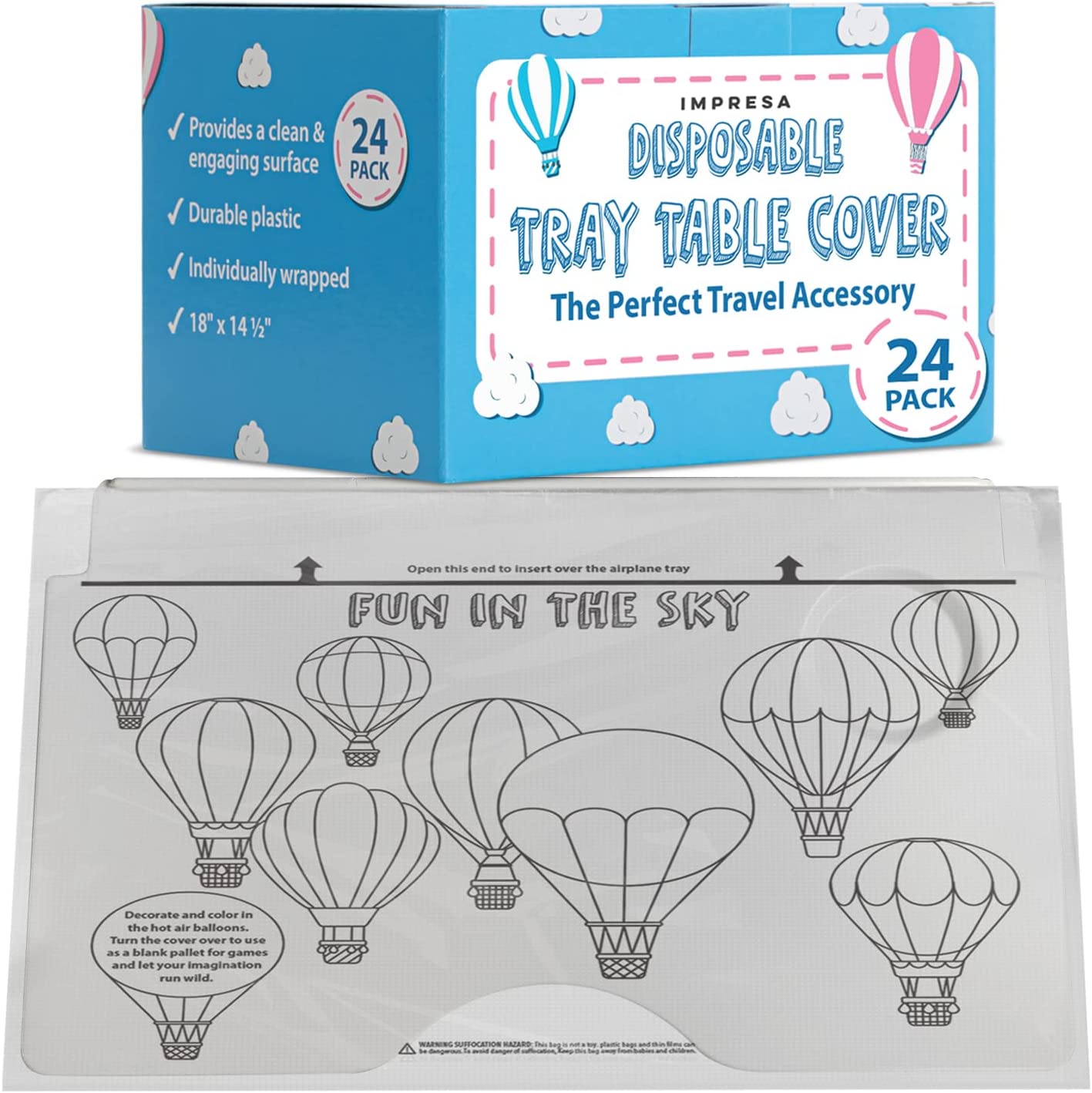 24 Pack] Disposable Airplane Tray Cover - Interactive Airplane