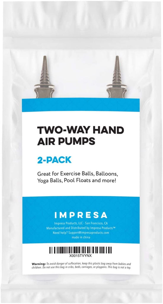 (2) Two-Way Hand Air Pumps for Exercise Balls, Balloons, Yoga Balls, Pool Floats, Balloon Pumps- Inflate 2X as Fast!