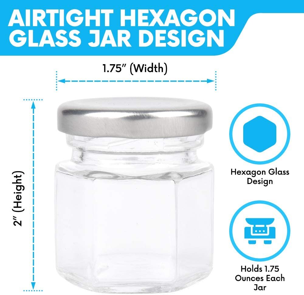 Small Hexagon Glass Spice Jars 20 Sets with magnetic Lids, Shaker