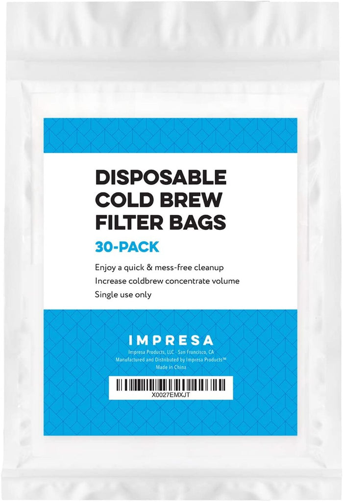 Impresa 30 Pack Cold Brew Paper Filter Bags Compatible Replacement for Toddy(R) & OXO BREW - Home Cold Brew System Filter Bag - 11.25'' x 13'' - Quick Drain - Durable for Cold Drip Coffee