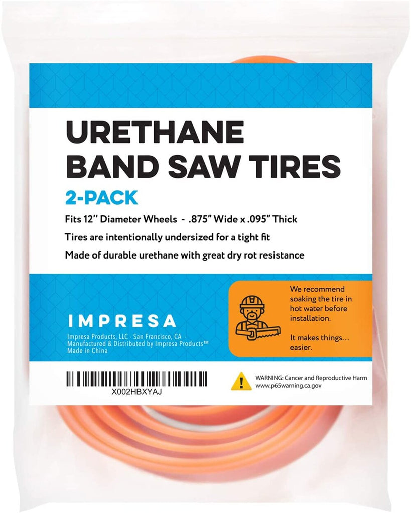 12 inch x 7/8 inch x .095 inch Urethane Band Saw Tires - 2 Pack - No Adhesive Needed - Compatible with Branded Band Saws Including Jet Grizzly, Powermatic