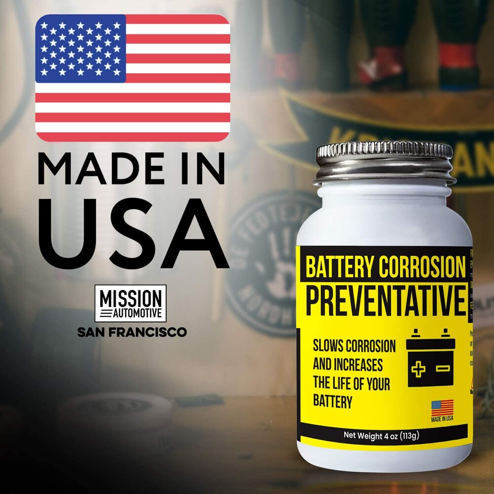 Mission Automotive 4 Oz Brush-On Oil-Based Battery Corrosion Preventative - Made in USA - Prevents Rust & Corrosion, Increases Life of Battery, Does Not Dry or Evaporate