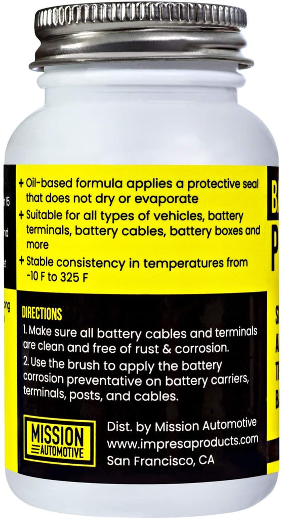 Mission Automotive 4 Oz Brush-On Oil-Based Battery Corrosion Preventative - Made in USA - Prevents Rust & Corrosion, Increases Life of Battery, Does Not Dry or Evaporate