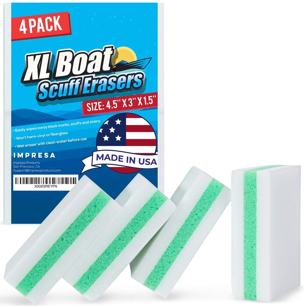 Boat Scuff Eraser 4 Pack - XL Eraser Boat Cleaner - Made In USA- Effectively Cleans Marks & Dirt from Fiberglass, Aluminium, Gelcoat, Plastic & Metal