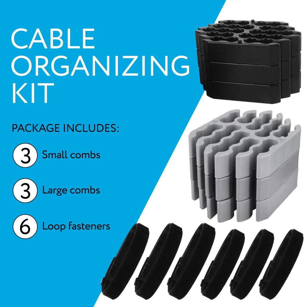 Cable Organizing Kit, 6 Network Cable Management Tools and 6 Fasteners, Network Organizer Cable Bundler Comb Kit Makes for Quick and Easy Twist Free Installation Time Saving Tool for Cable Technicians