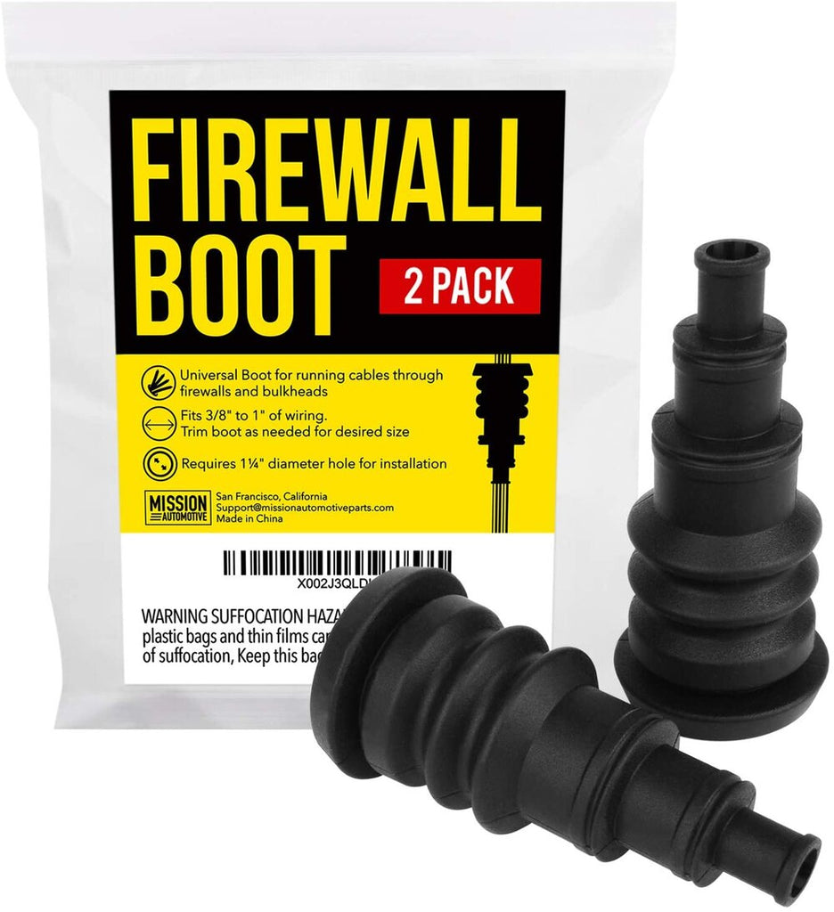 Universal Firewall Boot Pack of 2, For Wire Bundles 3/8" to 1", Quick & Easy Grommet for Running Cable Through Firewalls & Bulkheads Safely, Compatible with Any Vehicle