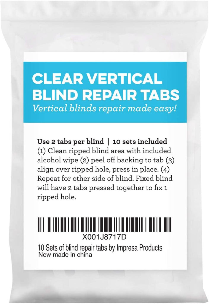 10 Sets of Clear Vertical Blind Repair Tabs / Vertical Blind Tabs / Blind Fixers - 20 Total Tabs (10 Sets) and 2 Alcohol Wipes