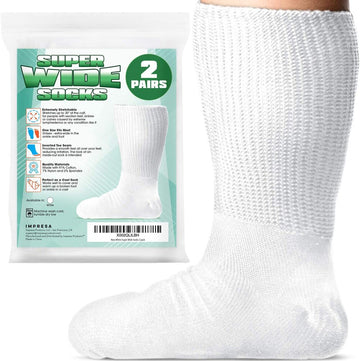 [2 Pairs] One Size Unisex Extra Width Socks for Lymphedema - Bariatric Sock - Oversized Sock Stretches up to 30'' Over Calf for Swollen Feet and Mens and Womens Legs