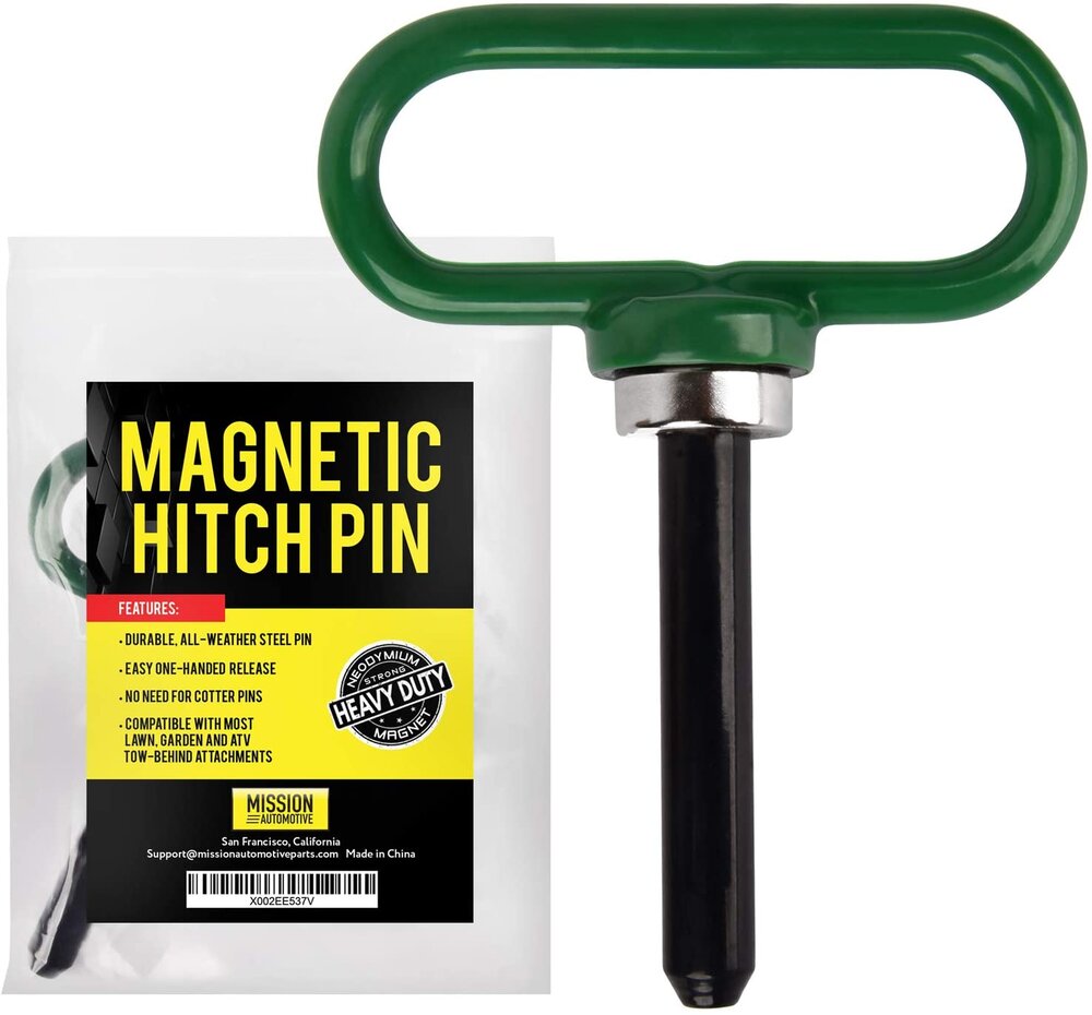 Magnetic Hitch Pin - Lawn Mower Trailer Hitch Pins - Ultra Strong Neodymium Magnet Trailer Gate Pin for Simple One Handed Hook On & Off - Securely Hitch Lawn & Tow Behind Attachments
