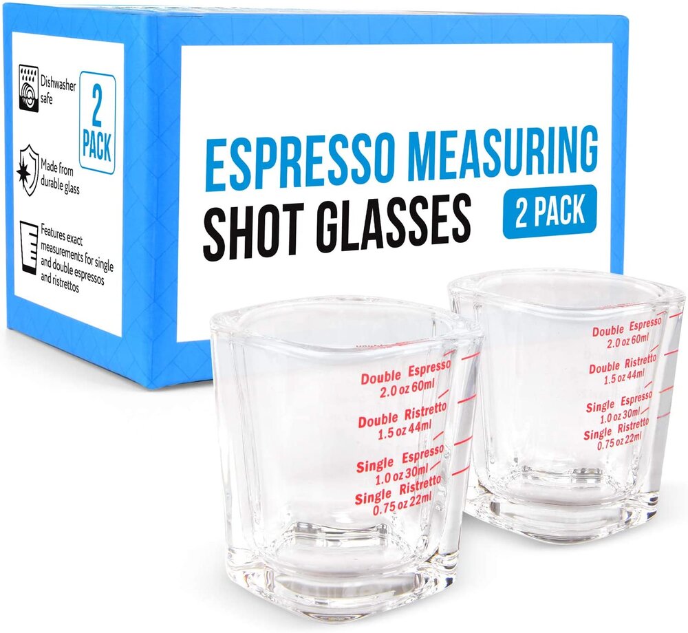 [2 Pack] Espresso Measuring Shot Glasses for Baristas or Home Use - Dishwasher Safe Espresso Shot Glasses 2oz