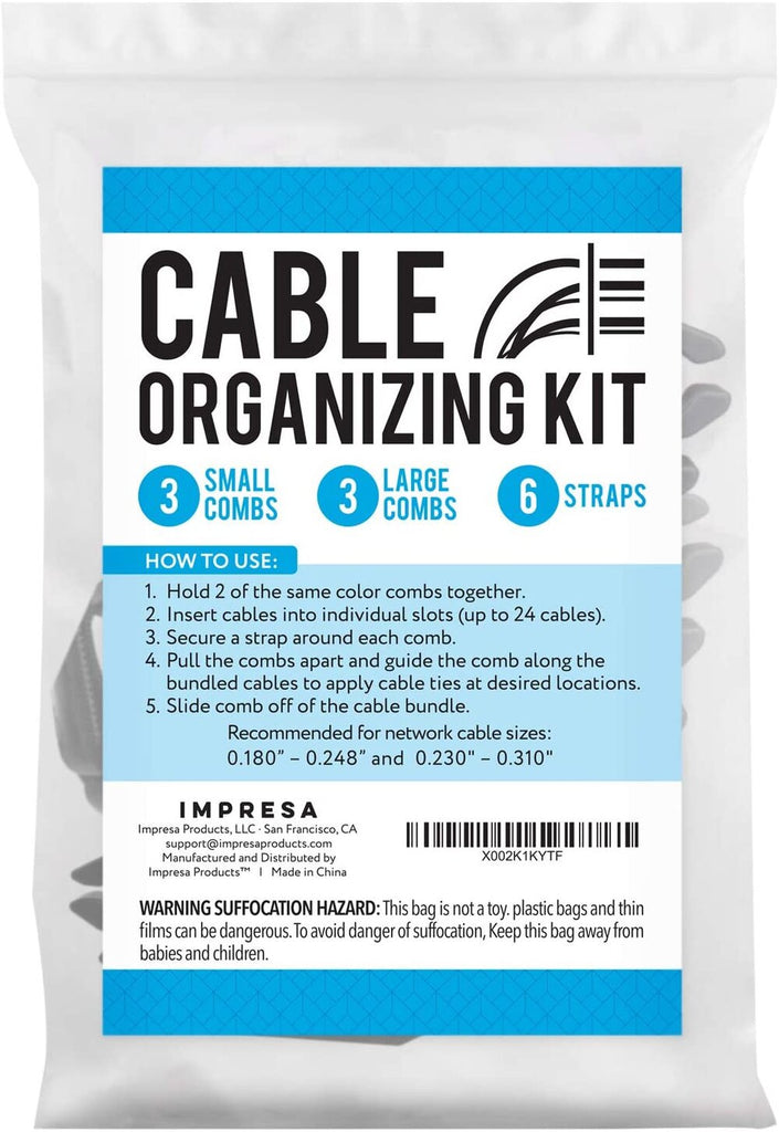 Cable Organizing Kit, 6 Network Cable Management Tools and 6 Fasteners, Network Organizer Cable Bundler Comb Kit Makes for Quick and Easy Twist Free Installation Time Saving Tool for Cable Technicians