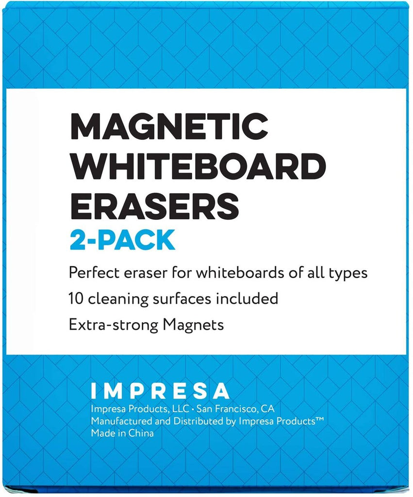 2 Pack Magnetic Whiteboard Eraser for Use with Glass Dry Erase Boards - Extra Strong Magnets and Replaceable Microfiber Cleaning Cloths