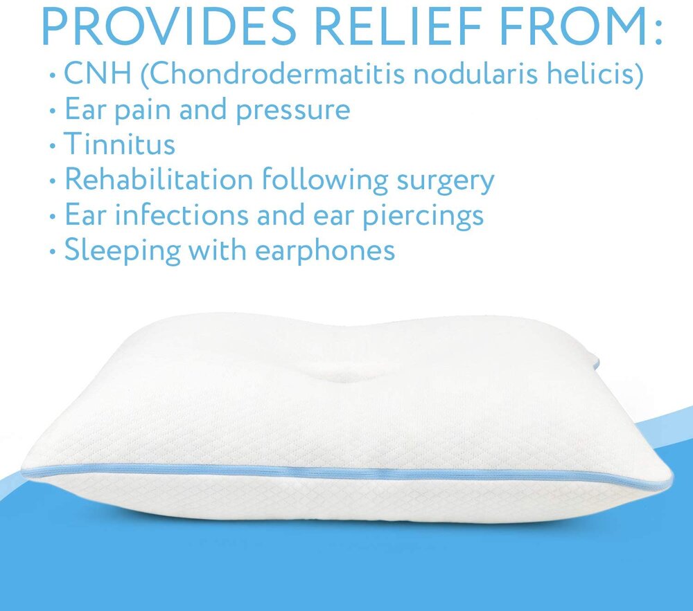 Memory Foam Pillow with an Ear Hole, Includes 2 Pillowcases, Helps Reduce Ear Pain from CNH, Pressure Sores and Post Ear Surgery, Increased Comfort for Those with Ear Pain or Ear Plugs