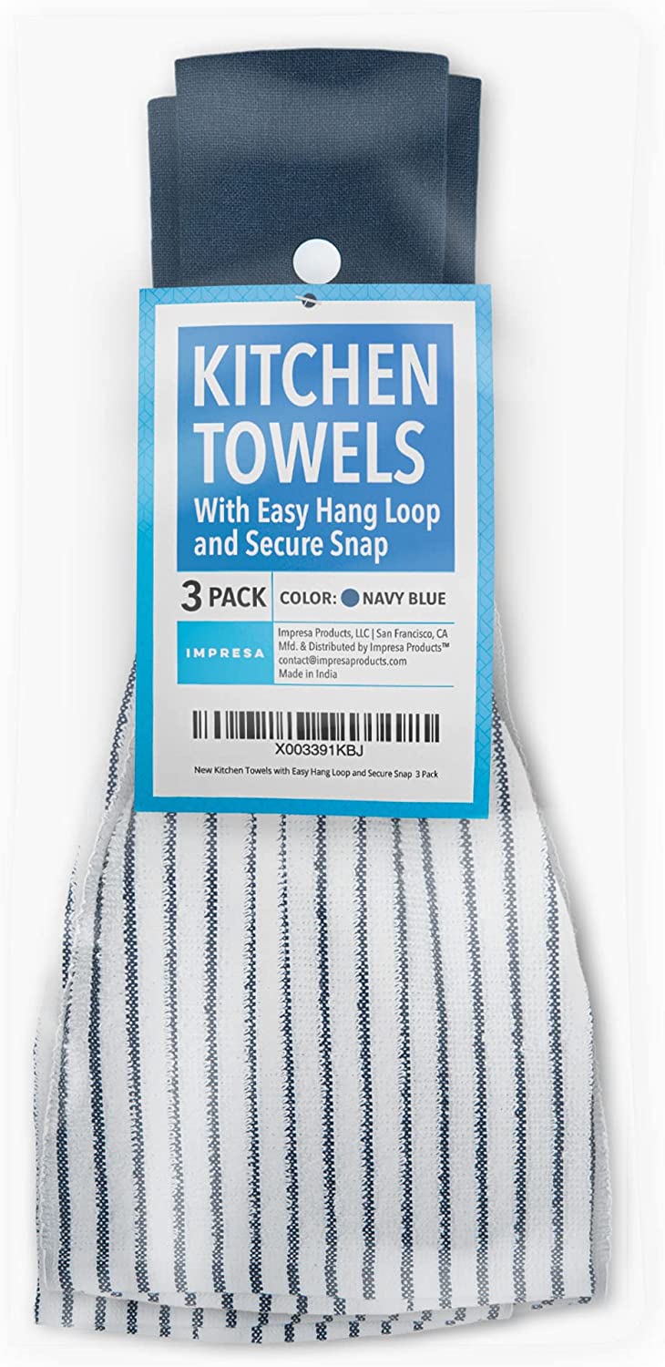 3-Pack Kitchen Towels with Hanging Loop - Cotton Hanging Dish Towels –  Impresa Products