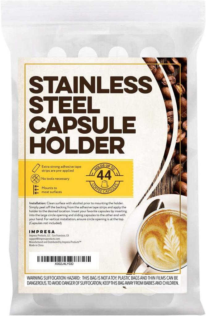 Stainless Steel Capsule Holder Compatible with Nespresso Pods, Vertically or Horizontally Mounted on Walls or Under Cabinets, 16"L x 8.6"W (41cm x 22 cm) Nespresso compatible Storage Holds 44