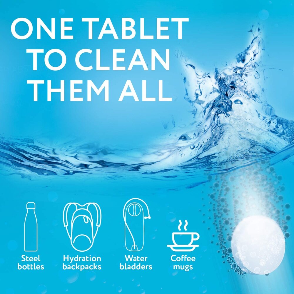 24 Pack Tablets Water Bottle & Reservoir Cleaning Tabs, Quickly Removes Stubborn Stains & Odors - Great for Hydration Backpack Bladders & Water Bottles