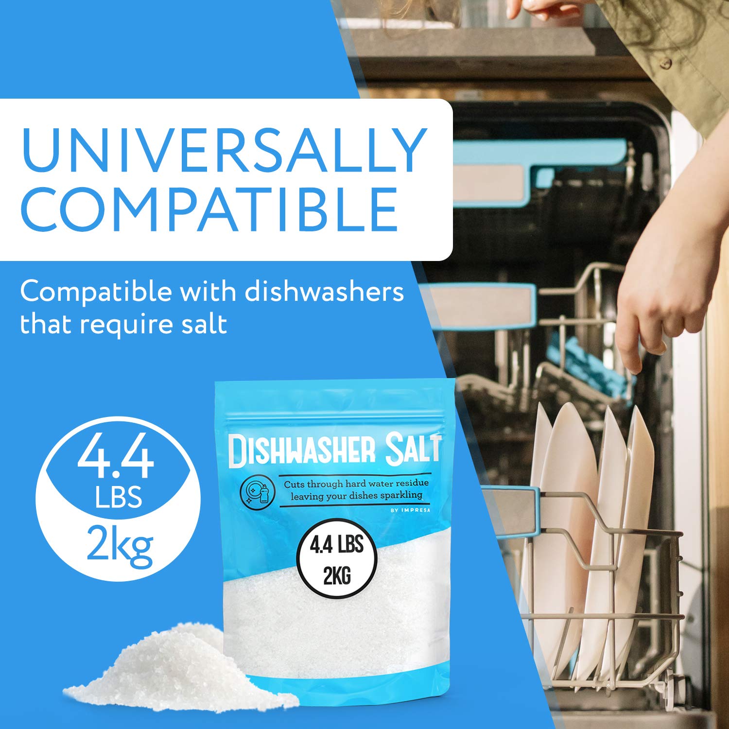 Aromasong Dishwasher Salt 10 lb - 100% Natural Water Softening Agent for Cleaner Dishes & Washer Reactivation