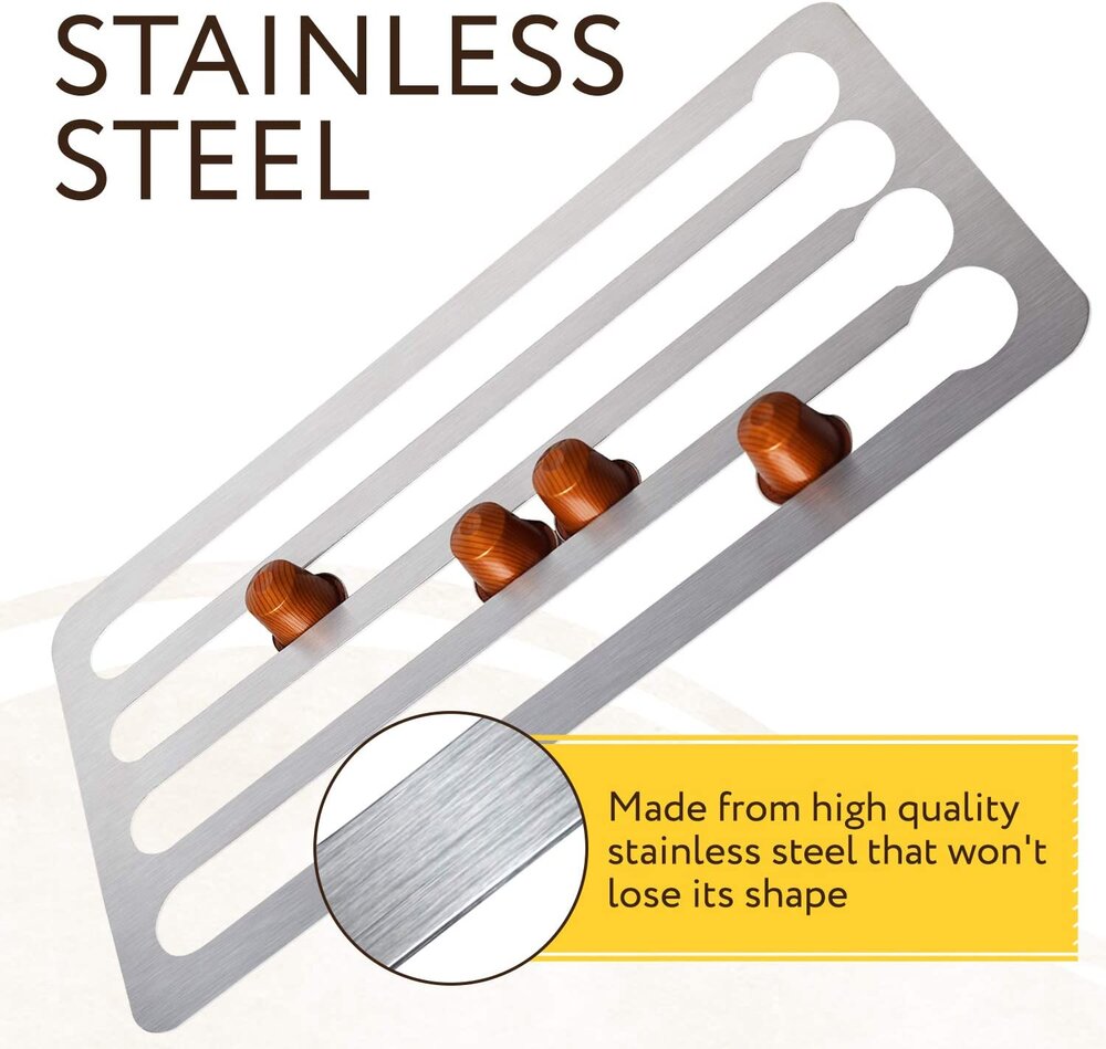 Stainless Steel Capsule Holder Compatible with Nespresso Pods, Vertically or Horizontally Mounted on Walls or Under Cabinets, 16"L x 8.6"W (41cm x 22 cm) Nespresso compatible Storage Holds 44