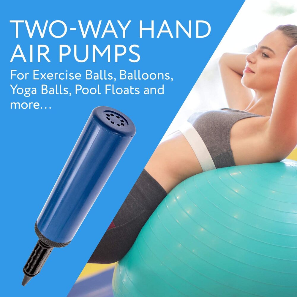 (2) Two-Way Hand Air Pumps for Exercise Balls, Balloons, Yoga Balls, Pool Floats, Balloon Pumps- Inflate 2X as Fast!