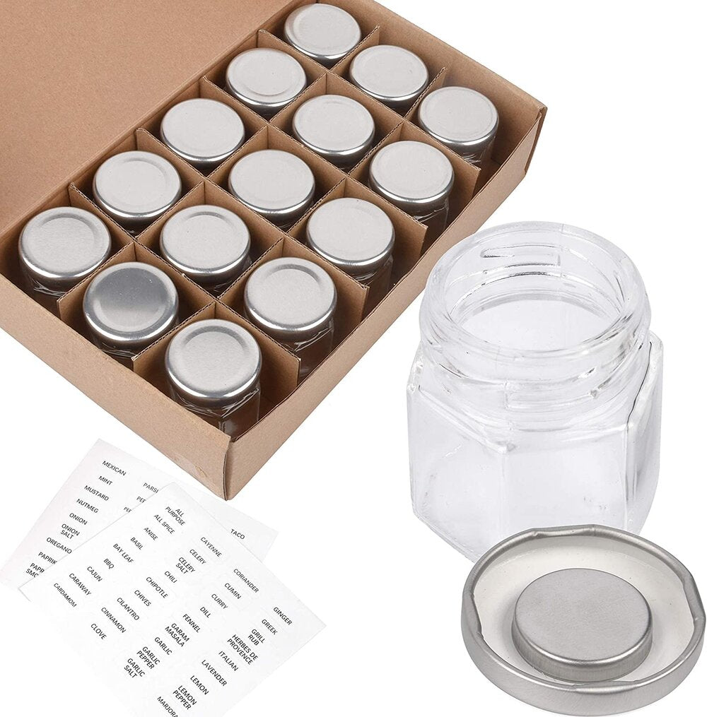 Impresa IMPRESA [15 Pack] Large 4oz Magnetic Spice Jars - Glass