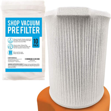 [10 Pack] Shop Vacuum Filter Cover To Reduce Dust Build Up - Reusable, Washable Vacuum Bags - Shopvac Prefilter, Fits Most Canister Vacuums