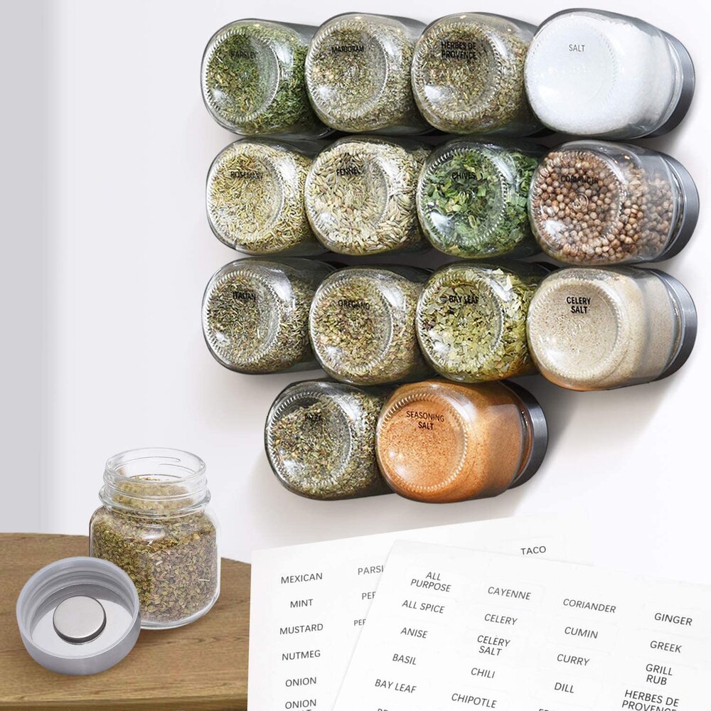 Spice Jars with Label Spice Organizer and Storage, Spices and