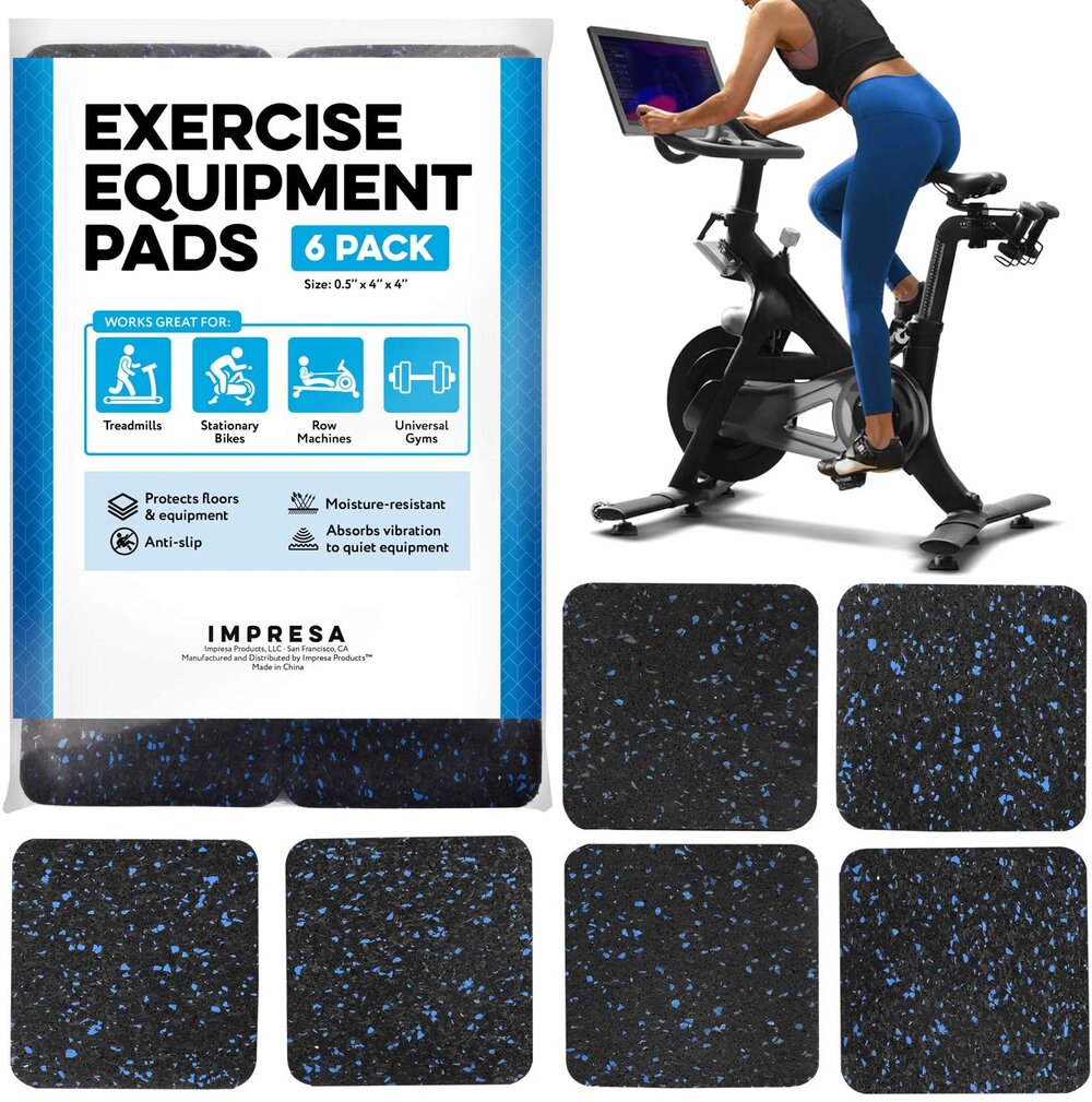 Exercise Equipment Mat 4" x 4" x 0.5" Pads Pack of 6 - Treadmill Mat for Carpet Protection - Protective Anti-slip Treadmill Pad for Hardwood Floors & Carpets