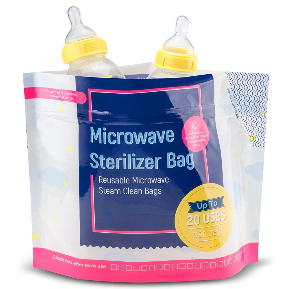 15 Pack Microwave Baby Bottle Sterilizer Bags - 400 Uses Per Pack - Travel Baby Bottle Cleaner Microwave Sterilizer Bag - Breast Feeding Baby Travel Accessories - Use with Soothers & Teethers
