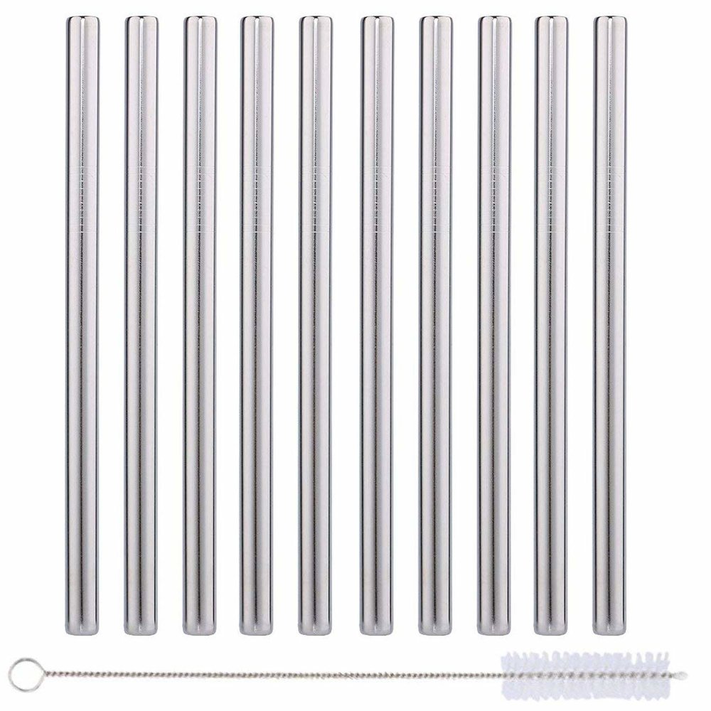 10 Pack Boba Straws In Stainless Steel - Reusable Metal Straws - Extra 0.5’’ x 8.5”