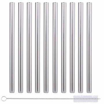 10 Pack Boba Straws In Stainless Steel - Reusable Metal Straws - Extra 0.5’’ x 8.5”